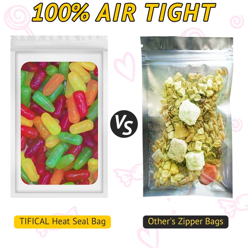 TIFICAL 100 PCS Mylar Holographic Bags, Smell Proof Bags, Clear Resealable Bags, Valentines Day Decorations Gift Baggies for Bracelet, Lipgloss, Eyelash, Jewelry Packaging | White, 2.4x3.9 Inch - Image 5