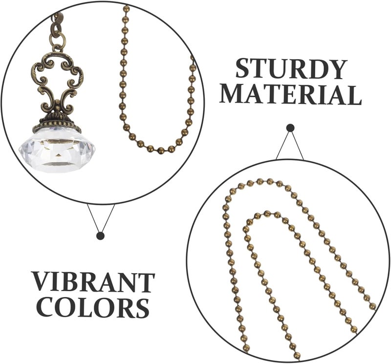 2pcs Vintage Crystal Pendant Pull Chain Elegant Prism Fan Chain Extender for Ceiling Fans Lights Table Lamps for Home Decor - Image 2