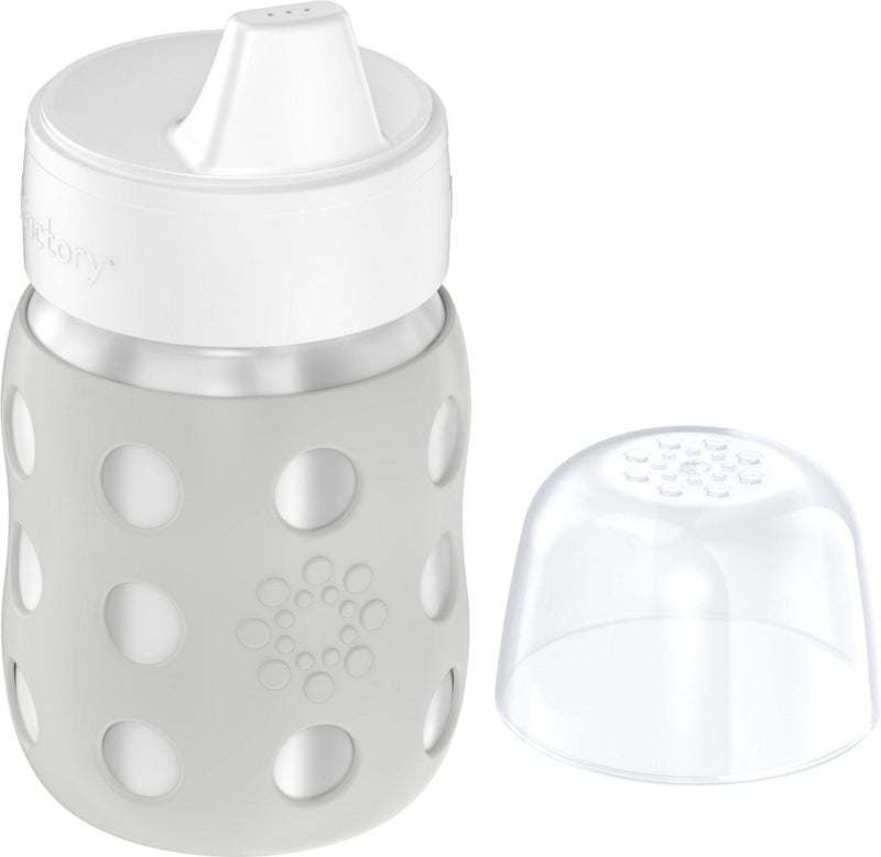 Lifefactory 8-Ounce Stainless-Steel Vacuum-Insulated Wide-Neck Baby Bottle with Hard Sippy, Stone Gray, LS2221WCG4 - Image 1