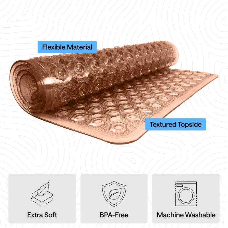 GORILLA GRIP Patented Bath Tub Shower Mat, Machine Washable Bathtub Floor Liner Mats, Suction Cups and Drain Holes to Keep Tubs Clean, Soft on Feet, Bathroom Essentials, 35x16 Inch, Brown - Image 4