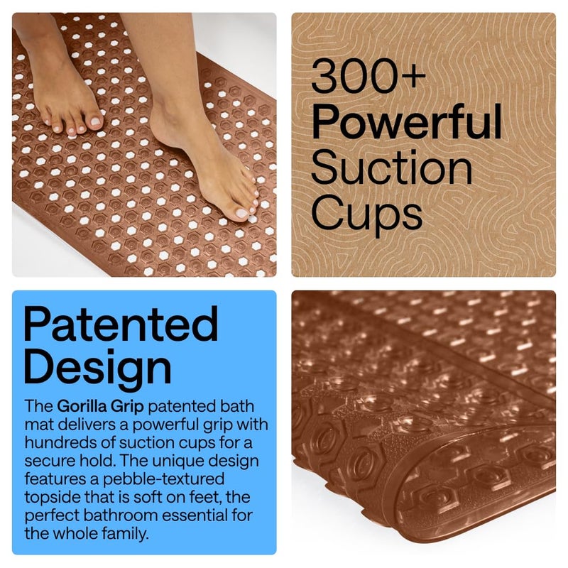 GORILLA GRIP Patented Bath Tub Shower Mat, Machine Washable Bathtub Floor Liner Mats, Suction Cups and Drain Holes to Keep Tubs Clean, Soft on Feet, Bathroom Essentials, 35x16 Inch, Brown - Image 3