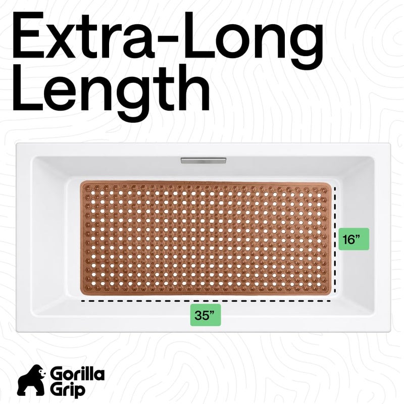 GORILLA GRIP Patented Bath Tub Shower Mat, Machine Washable Bathtub Floor Liner Mats, Suction Cups and Drain Holes to Keep Tubs Clean, Soft on Feet, Bathroom Essentials, 35x16 Inch, Brown - Image 5