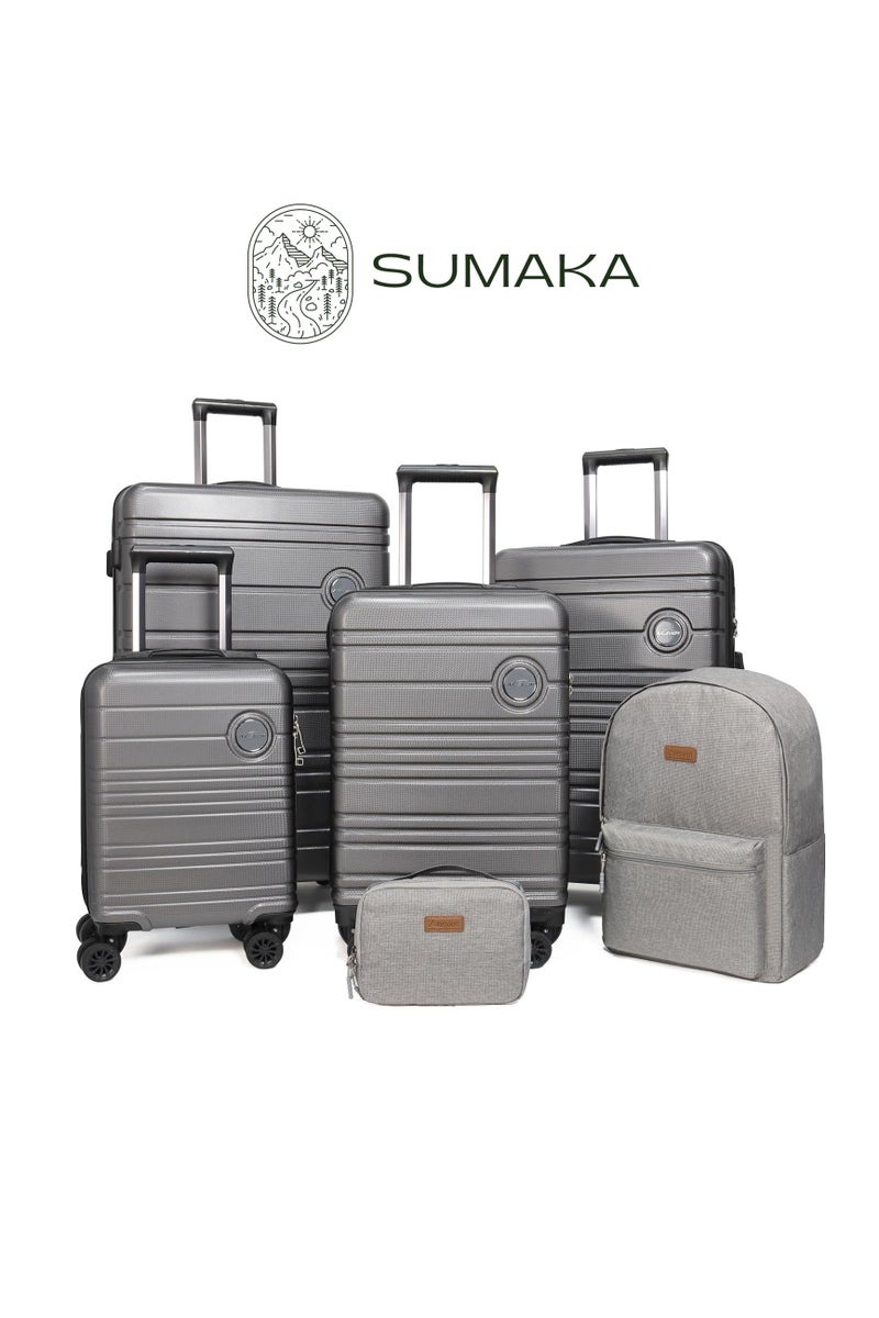 SUMAKA طقم حقائب سفر ABS+PC 6 قطع 16"+20"+24"+28" مع حقيبة ظهر وحقيبة مستلزمات شخصية - خفيفة الوزن بغطاء صلب - Image 1