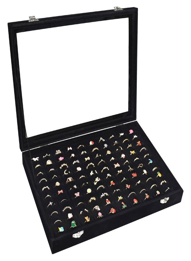 Vicoter Rings Organizer Tray 100 Slot Velvet Ring Earring Storage Box TranSparent Cover Jewelry Store Ring Display Box Jewelry Display Cabinet for Girl Wife Mother - Image 1