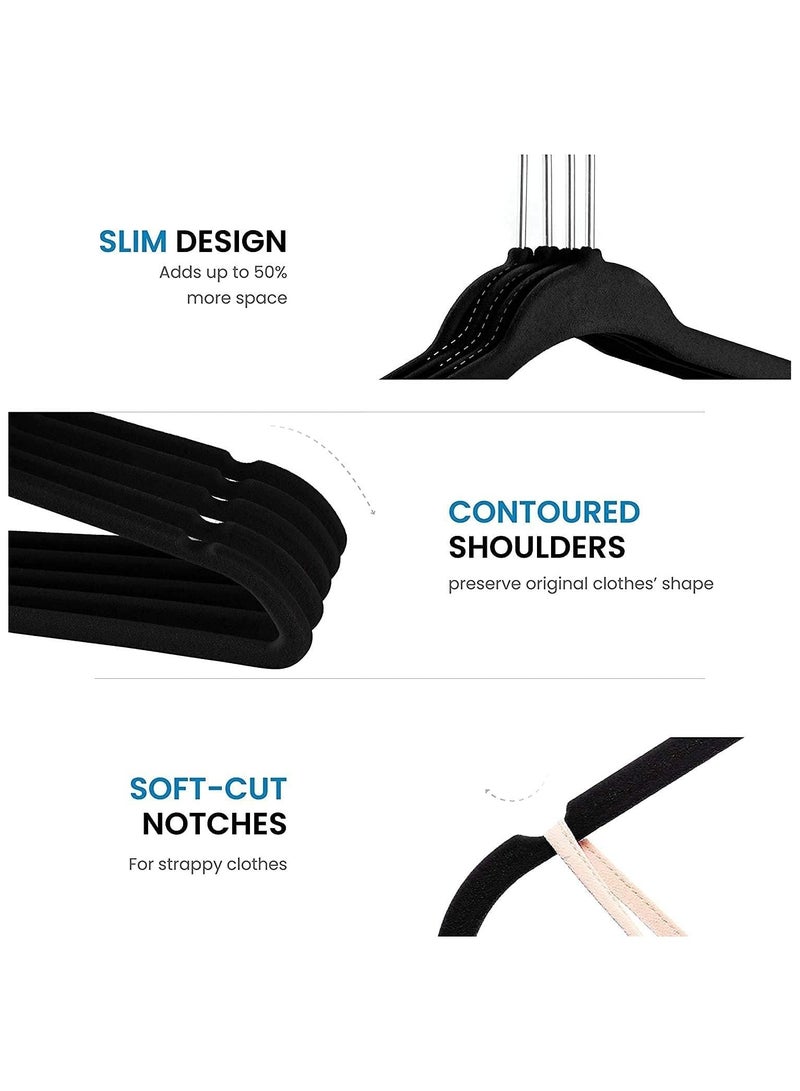 BLOOMING TIME 100pc Heavy Duty Velvet Hangers - Non-Slip Space Saving Clothes Hangers with 360° Swivel Hooks - Image 3