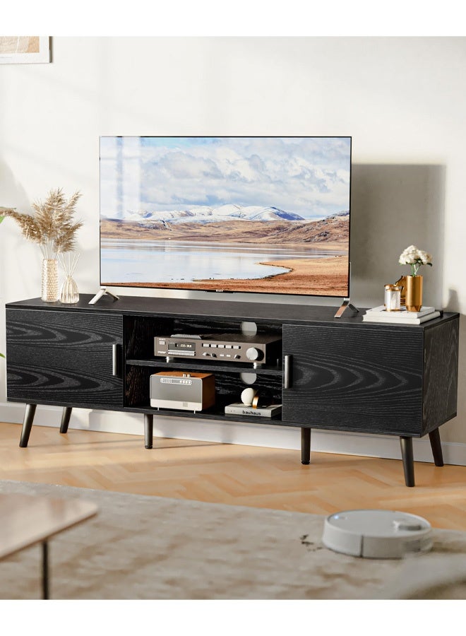 NKX Tv Cabinet with Adjustable Shelf Solid Wood Feet For Living and Bedroom Black Color - Image 2