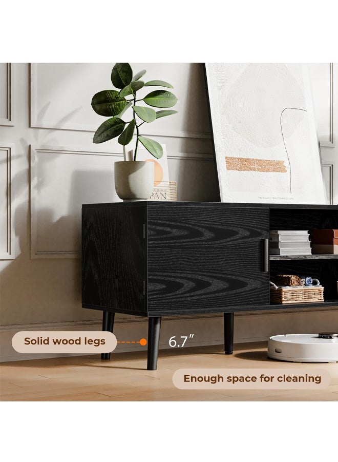 NKX Tv Cabinet with Adjustable Shelf Solid Wood Feet For Living and Bedroom Black Color - Image 5