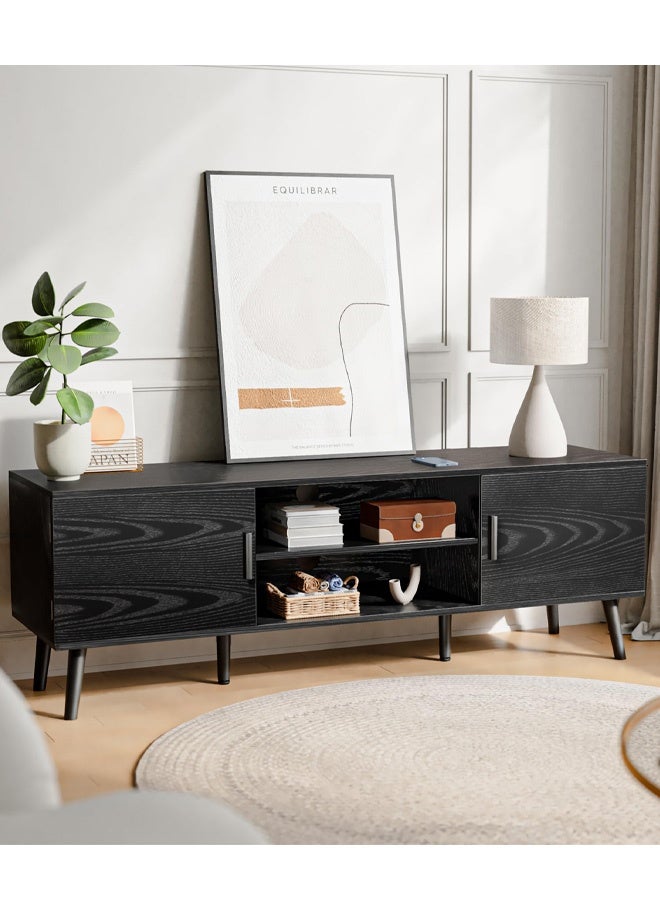 NKX Tv Cabinet with Adjustable Shelf Solid Wood Feet For Living and Bedroom Black Color - Image 3