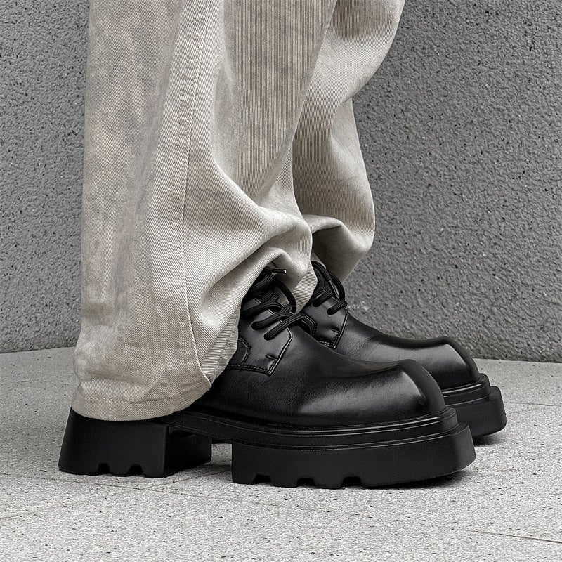 High Street Leather Shoes Niche Derby Shoes Large Size New Square Toe Thick Sole Platform Hairstylist Casual Height Increasing Shoes Y3131 - Image 5