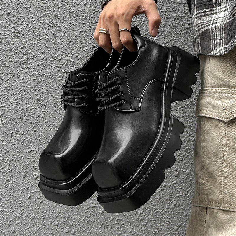 High Street Leather Shoes Niche Derby Shoes Large Size New Square Toe Thick Sole Platform Hairstylist Casual Height Increasing Shoes Y3131 - Image 2