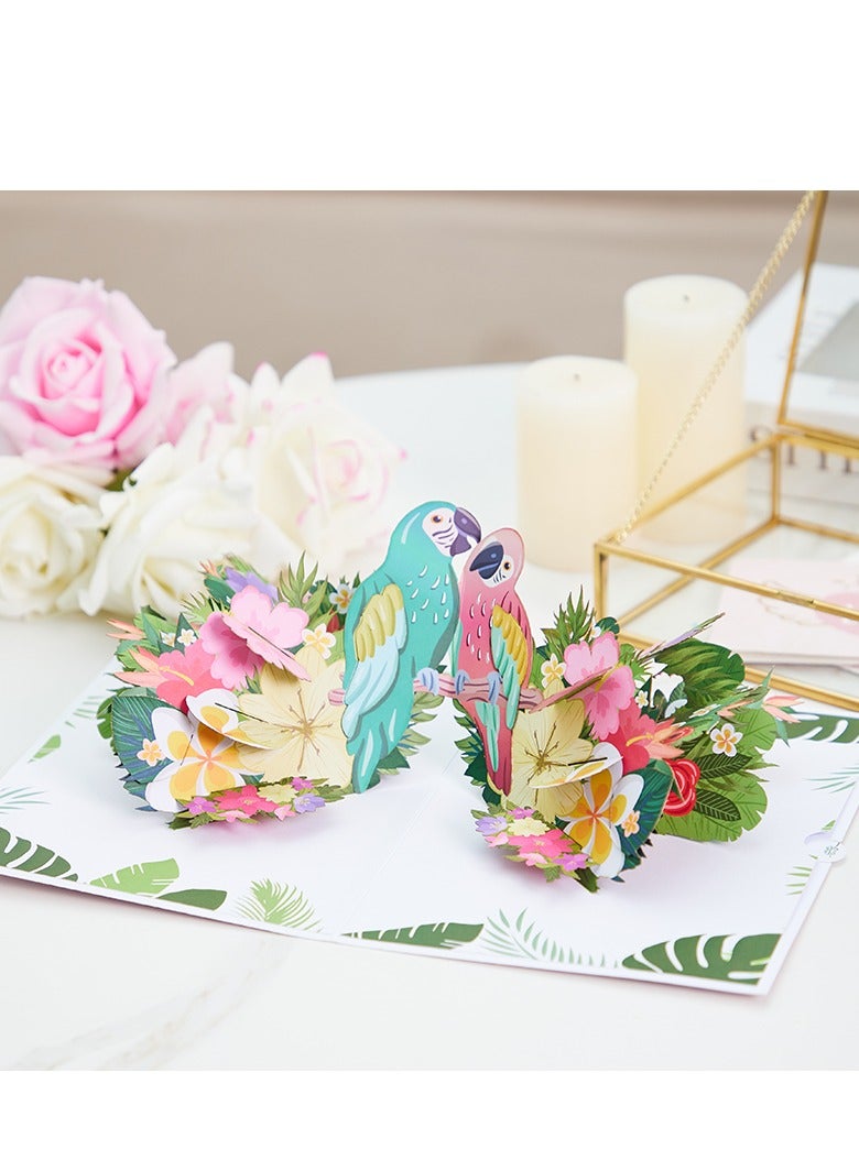 Lovebirds Flowers pop up card