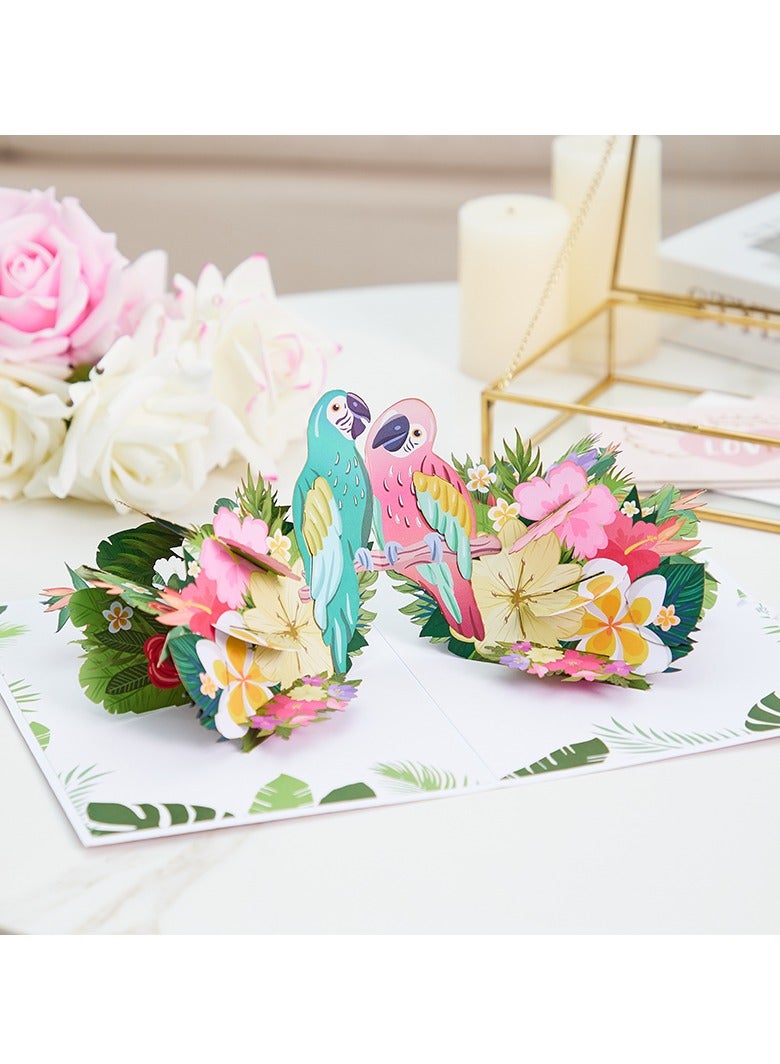 Lovebirds Flowers pop up card