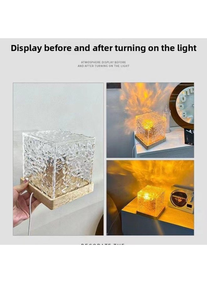 Net Red Ice Water Ripple Rotating Nightlight Atmosphere Table Lamp Flame Bluetooth Music Colorful Projection Lamp Factory-Power Supply:3W-Light Color:Solid Wood Bottom Aurora Borealis 16 Color