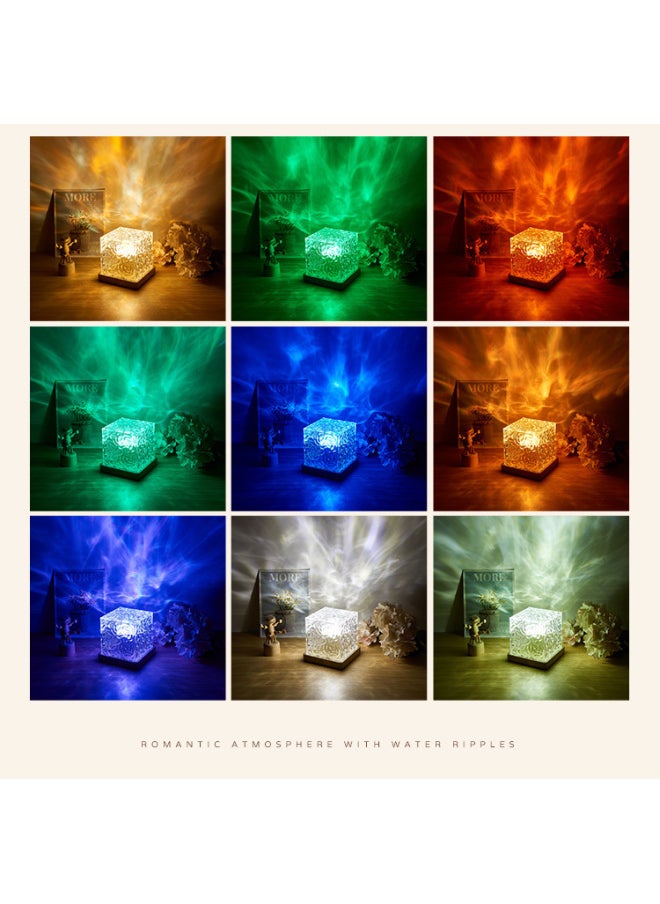 Net Red Ice Water Ripple Rotating Nightlight Atmosphere Table Lamp Flame Bluetooth Music Colorful Projection Lamp Factory-Power Supply:3W-Light Color:Solid Wood Bottom Aurora Borealis 16 Color