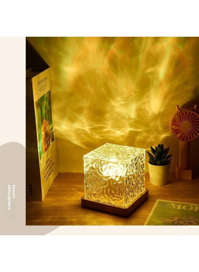 Net Red Ice Water Ripple Rotating Nightlight Atmosphere Table Lamp Flame Bluetooth Music Colorful Projection Lamp Factory-Power Supply:3W-Light Color:Solid Wood Bottom Aurora Borealis 16 Color