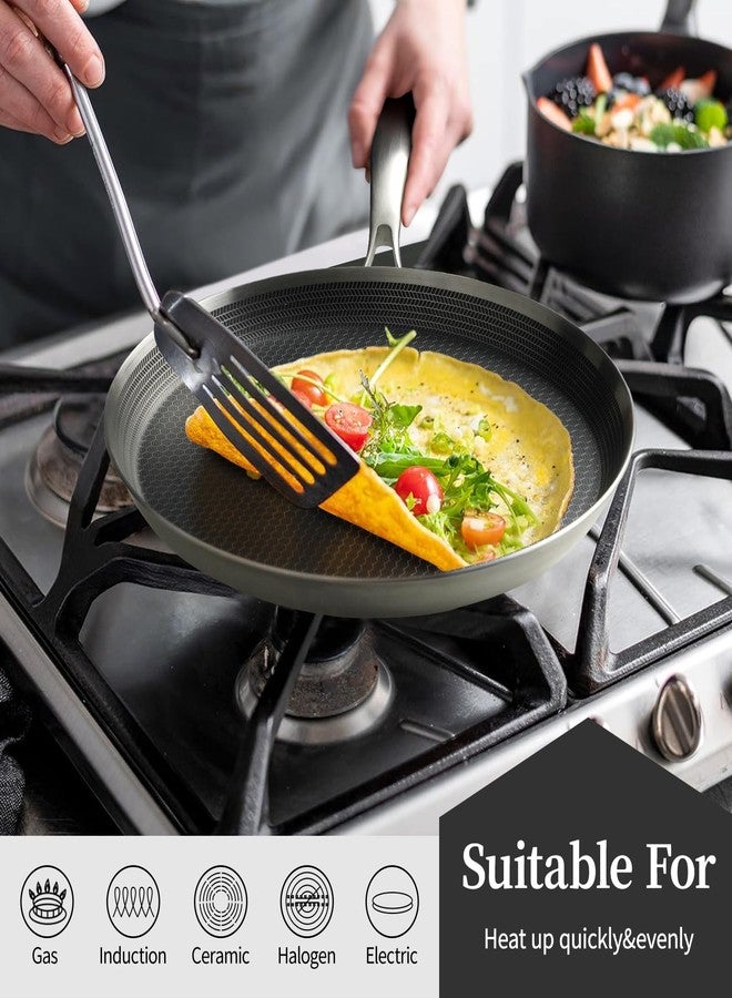 Innerwell Stainless Steel Crepe Pan - 10 Inch Nonstick Crepe Pan, Stainless Steel Honeycomb Coating Pancake Pan, Non Stick Flat Skillet Tawa Dosa Tortilla Griddle Pan, Induction Compatible, PFOA Free - Image 4
