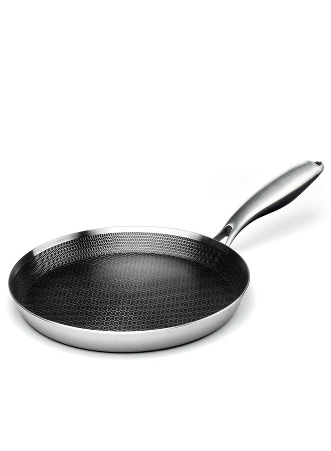 Innerwell Stainless Steel Crepe Pan - 10 Inch Nonstick Crepe Pan, Stainless Steel Honeycomb Coating Pancake Pan, Non Stick Flat Skillet Tawa Dosa Tortilla Griddle Pan, Induction Compatible, PFOA Free - Image 1