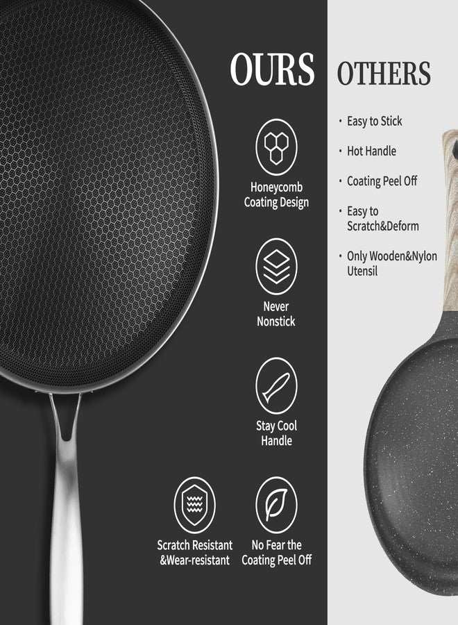 Innerwell Stainless Steel Crepe Pan - 10 Inch Nonstick Crepe Pan, Stainless Steel Honeycomb Coating Pancake Pan, Non Stick Flat Skillet Tawa Dosa Tortilla Griddle Pan, Induction Compatible, PFOA Free - Image 3