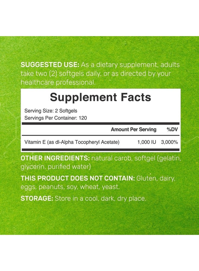 DEAL SUPPLEMENT Vitamin E Supplements, 1,000 IU Per Serving, 240 Softgels - Extra Strength Antioxidant Protection - Bioavailable Stable Form - Skin, Heart, Brain, & Immune Support - Non-GMO - Image 1