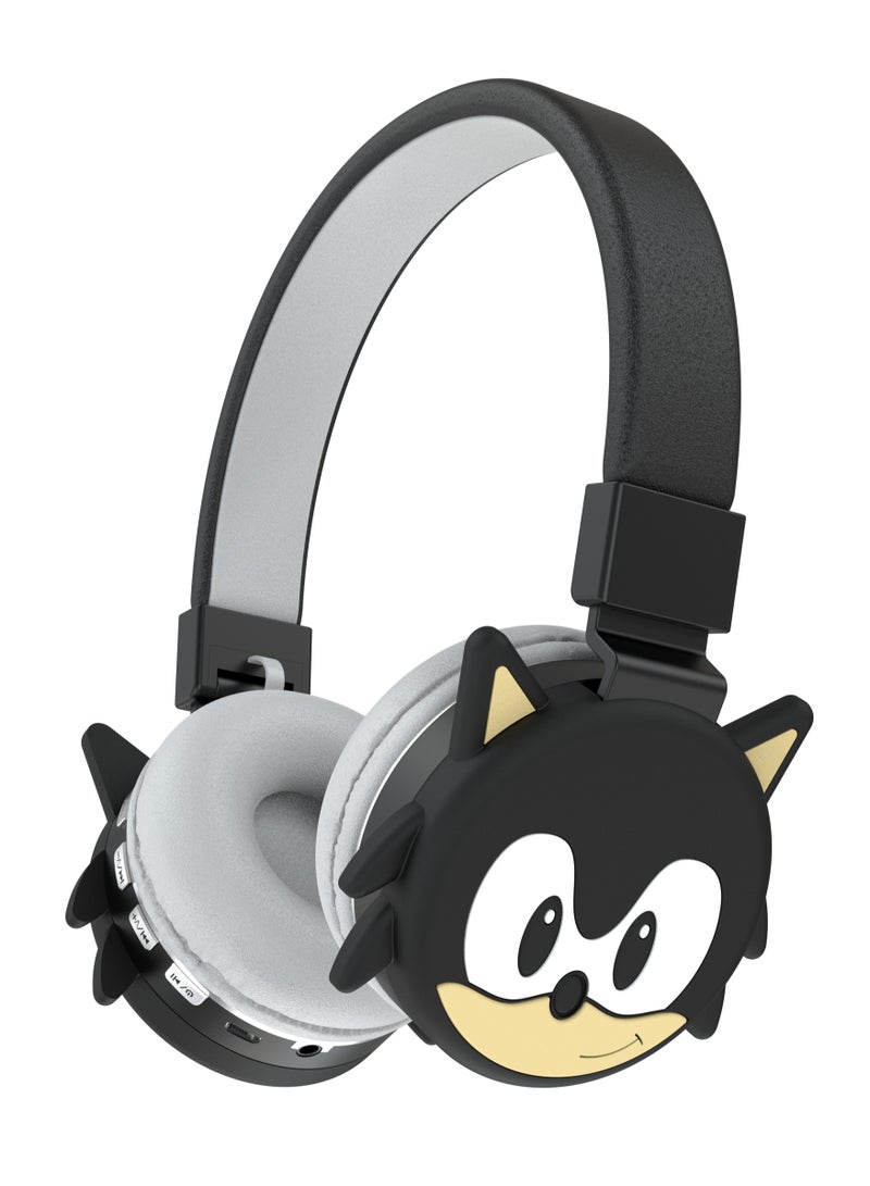 سونيك سماعات رأس سونيك لاسلكية بلوتوث للأطفال – صوت عالي الدقة، بطارية 400mAh، تشغيل 18 ساعة، ميكروفون مدمج، تحكم بالصوت، موصل 3.5 مم، وحدة صوت 40 مم بلون اسود - Image 1