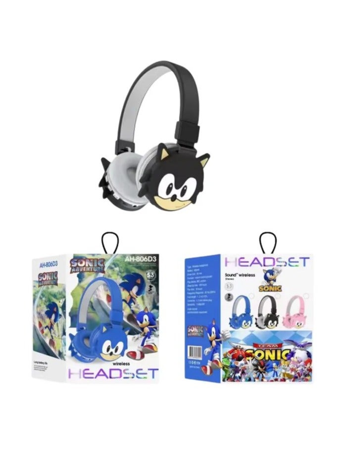 سونيك سماعات رأس سونيك لاسلكية بلوتوث للأطفال – صوت عالي الدقة، بطارية 400mAh، تشغيل 18 ساعة، ميكروفون مدمج، تحكم بالصوت، موصل 3.5 مم، وحدة صوت 40 مم بلون اسود - Image 2