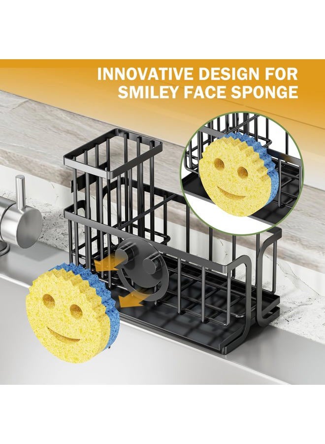 Epicano Sink Caddy Sponge Holder, Smiley Face Sponge Rack with High Brush Holder,Rustproof Kitchen Countertop Organizer,Kitchen Gadgets Sink Accessories, Black - Image 3