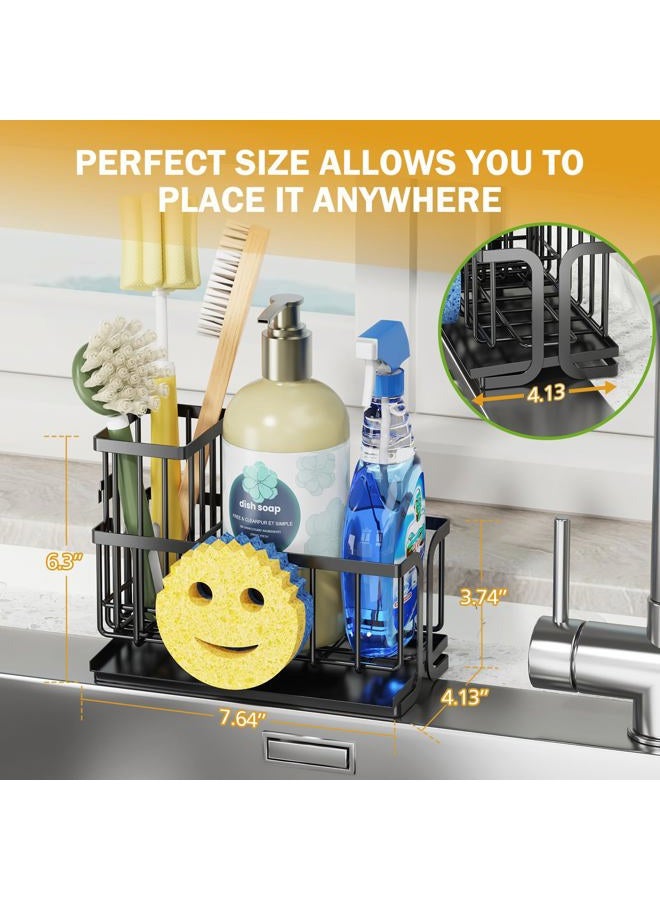 Epicano Sink Caddy Sponge Holder, Smiley Face Sponge Rack with High Brush Holder,Rustproof Kitchen Countertop Organizer,Kitchen Gadgets Sink Accessories, Black - Image 2