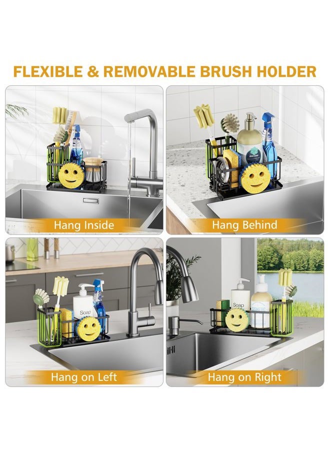 Epicano Sink Caddy Sponge Holder, Smiley Face Sponge Rack with High Brush Holder,Rustproof Kitchen Countertop Organizer,Kitchen Gadgets Sink Accessories, Black - Image 4