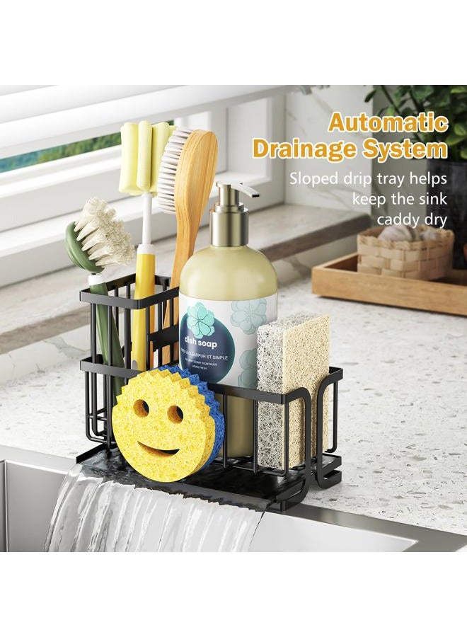 Epicano Sink Caddy Sponge Holder, Smiley Face Sponge Rack with High Brush Holder,Rustproof Kitchen Countertop Organizer,Kitchen Gadgets Sink Accessories, Black - Image 5