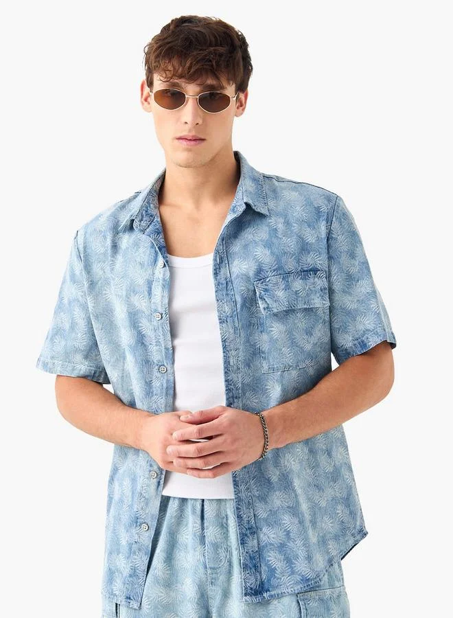 Lee Cooper Print Shirt with Pocket and Short Sleeves