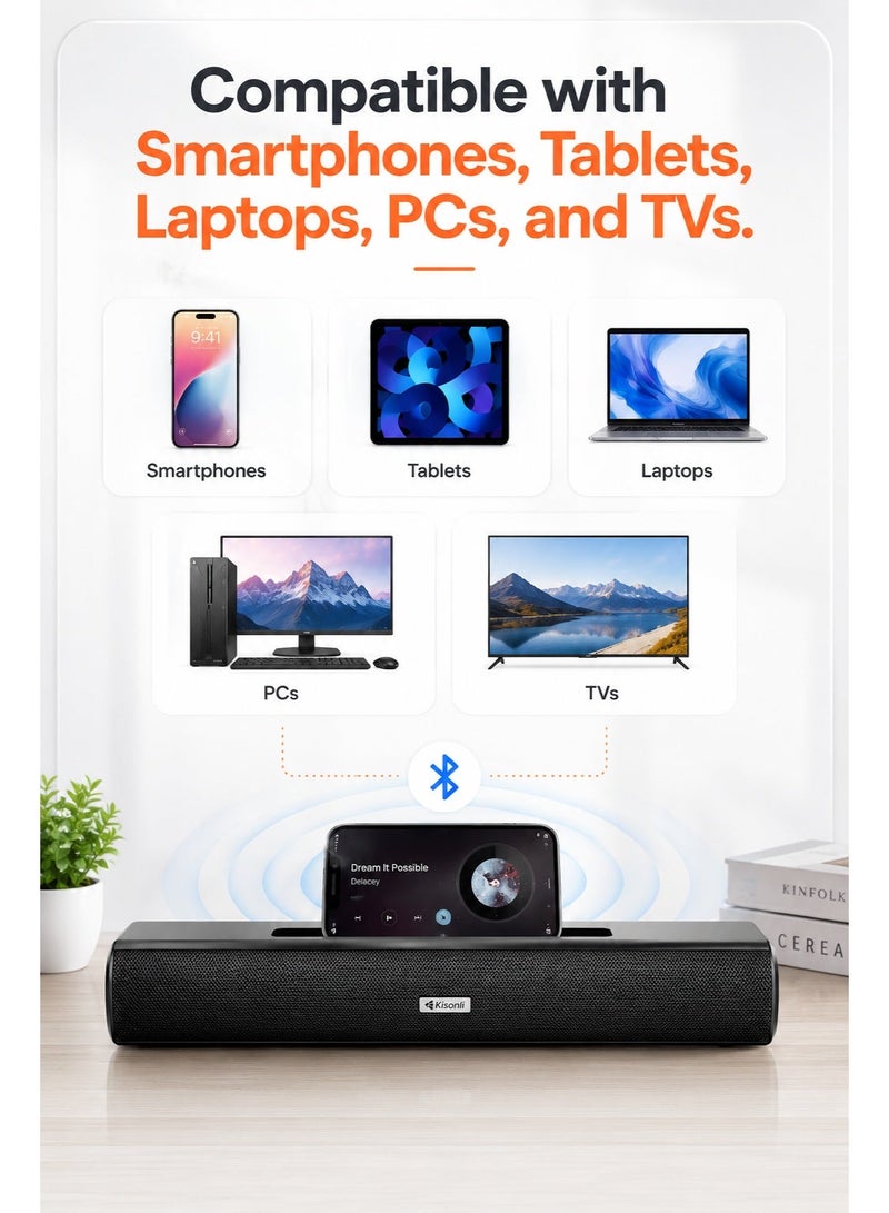 Kisonli Wireless Bluetooth 16W Portable Sound bar Speakers with Phone Holder - Image 4
