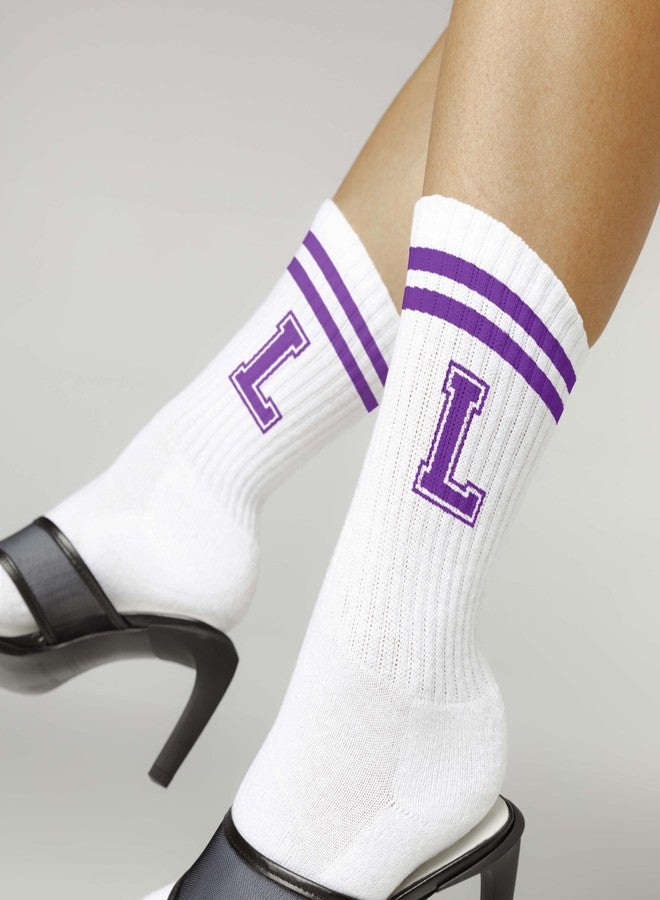 SSQBZU Striped Initial Socks with the Letter ‘L’ in Purple, Socks for Adult, Teens, Men&Women, Gifts for Friends, Family, etc., Gifts for Birthday, Back to School, Graduation, Christmas.(210) - Image 4