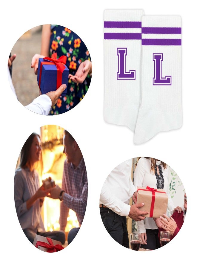 SSQBZU Striped Initial Socks with the Letter ‘L’ in Purple, Socks for Adult, Teens, Men&Women, Gifts for Friends, Family, etc., Gifts for Birthday, Back to School, Graduation, Christmas.(210) - Image 5