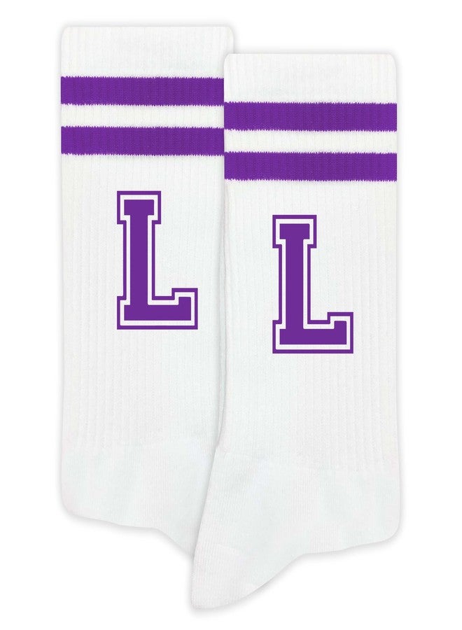 SSQBZU Striped Initial Socks with the Letter ‘L’ in Purple, Socks for Adult, Teens, Men&Women, Gifts for Friends, Family, etc., Gifts for Birthday, Back to School, Graduation, Christmas.(210) - Image 1