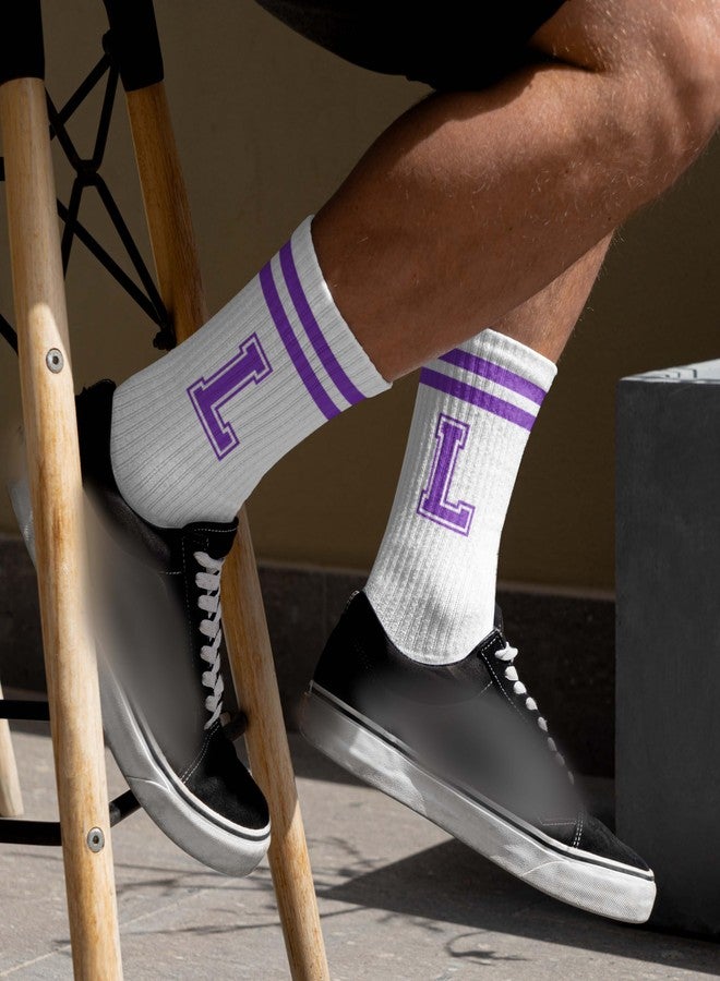 SSQBZU Striped Initial Socks with the Letter ‘L’ in Purple, Socks for Adult, Teens, Men&Women, Gifts for Friends, Family, etc., Gifts for Birthday, Back to School, Graduation, Christmas.(210) - Image 3