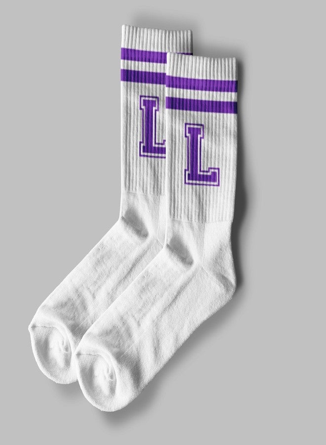 SSQBZU Striped Initial Socks with the Letter ‘L’ in Purple, Socks for Adult, Teens, Men&Women, Gifts for Friends, Family, etc., Gifts for Birthday, Back to School, Graduation, Christmas.(210) - Image 2