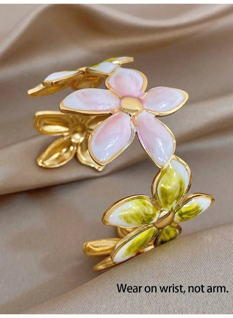 SHIEN Elegant Flower & Leaf Bangle Bracelet Set with Premium Enamel Details - Image 3