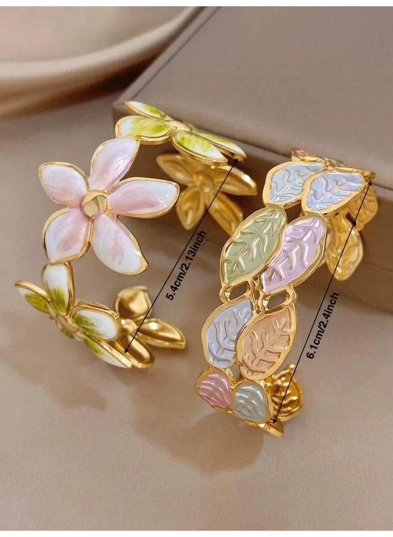 SHIEN Elegant Flower & Leaf Bangle Bracelet Set with Premium Enamel Details - Image 5