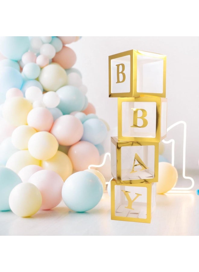 Baby Boxes with Letters, 6 transparent balloon boxes and 52 letters for   Birthday Wedding Baby Shower Decorations （Gold) - Image 1