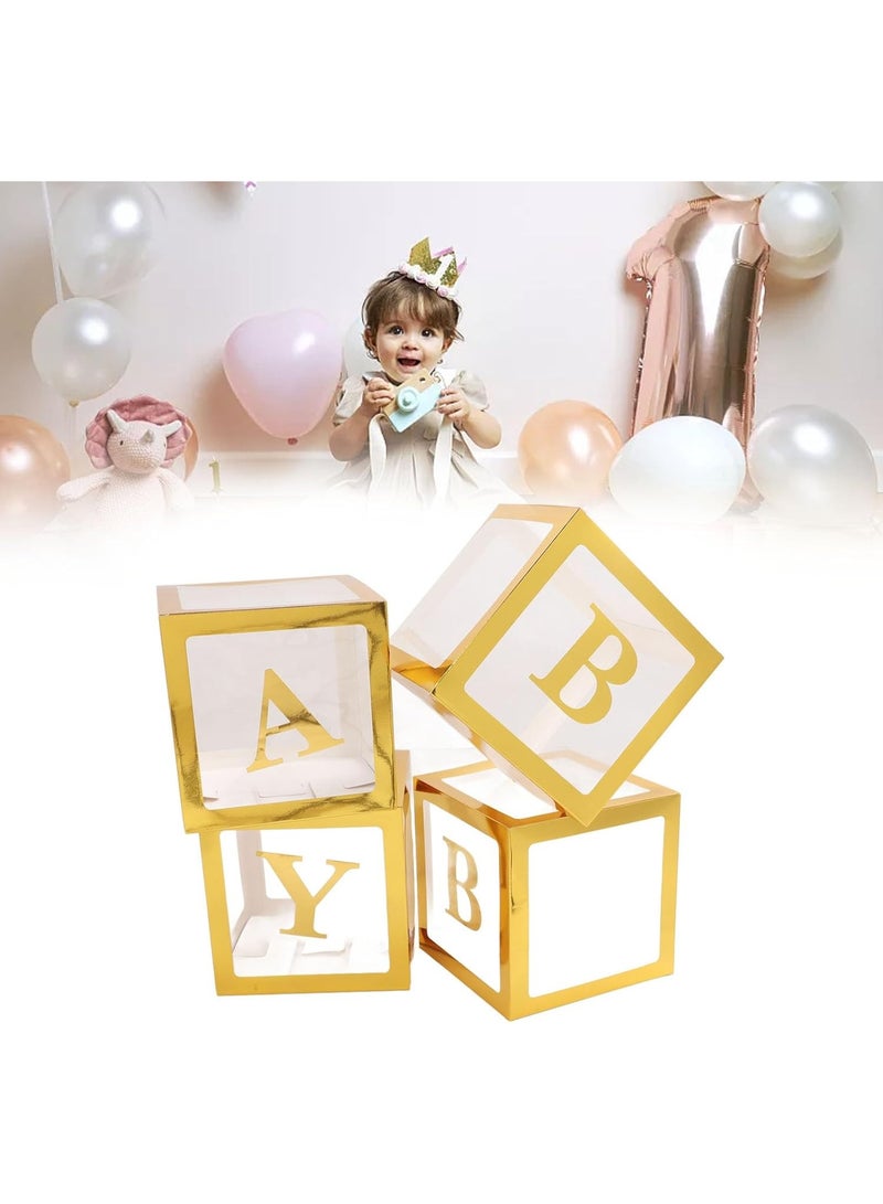Baby Boxes with Letters, 6 transparent balloon boxes and 52 letters for   Birthday Wedding Baby Shower Decorations （Gold) - Image 5