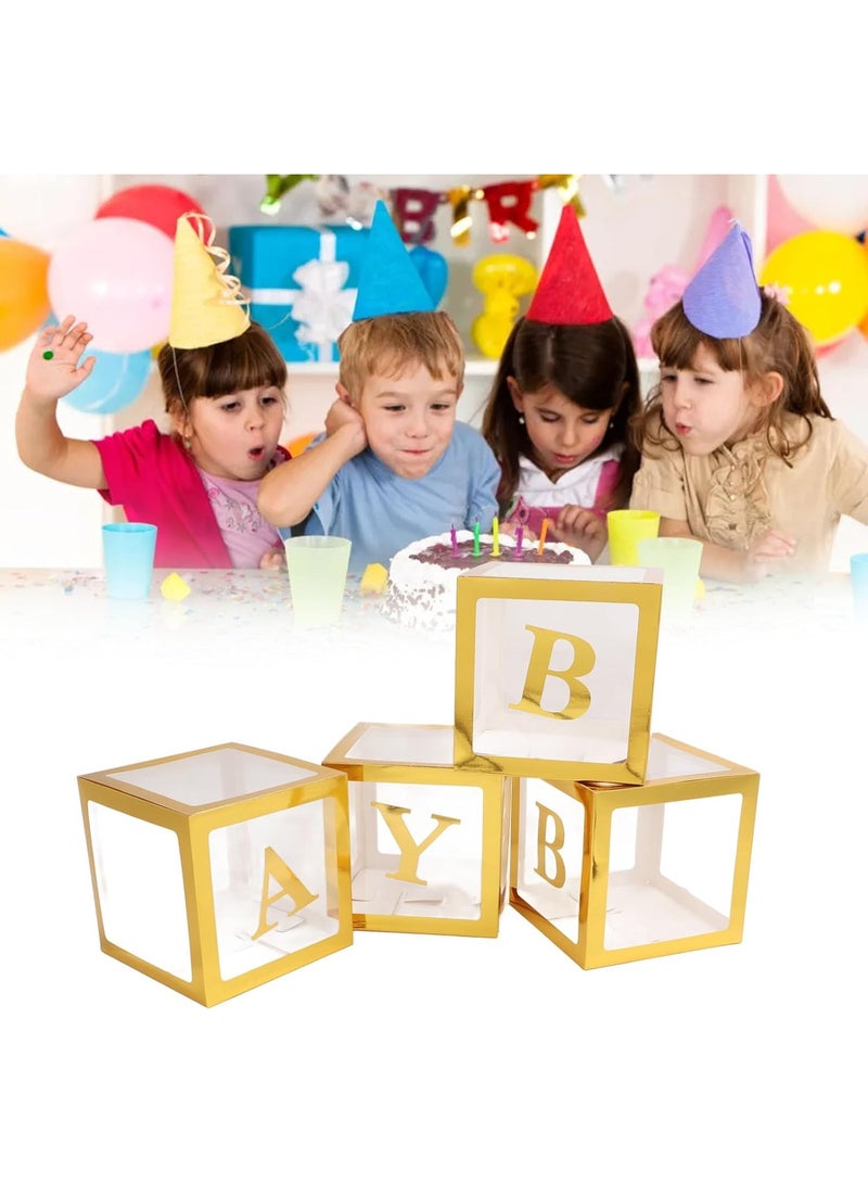 Baby Boxes with Letters, 6 transparent balloon boxes and 52 letters for   Birthday Wedding Baby Shower Decorations （Gold) - Image 3