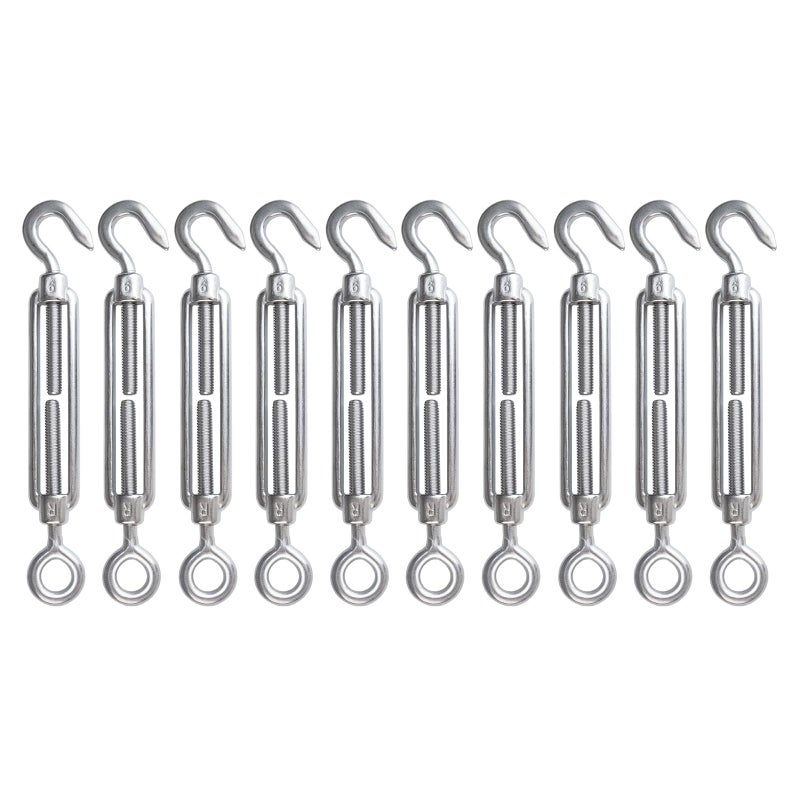 Muzata 10Pack M6 Hook and Eye Turnbuckle Heavy Duty for Cable Railing Wire Rope Hardware String Light Hanging Tension Wire Kit Stainless Steel CN11 - Image 1