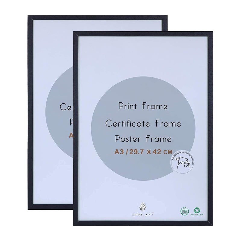 A3 Photo Picture Frame  297 x 42 CM Black Wood Certificate Frames with Perspex Glass for Wall Display Horizontally or Vertically in Living Room Bedroom Gallery Set of 2