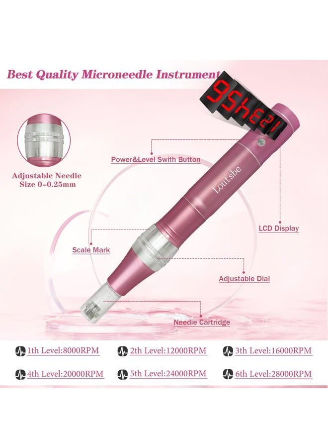 Loutsbe Cordless Electric Microneedling Pen 28000RPM, Professional Beauty Pen Machine With 30 Pcs Replace Cartridege (12-pins ×10, 36pins×10, nano×10) Beneficial Your Skin Suitable For Use At Home - Image 2