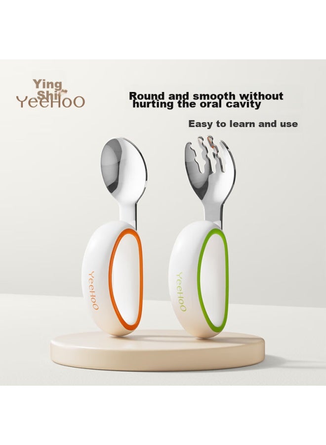 Yeehoo Baby Feeding Training Fork And Spoon Set, Infant Self-feeding Spoon, Children's Tableware Fork - Image 1