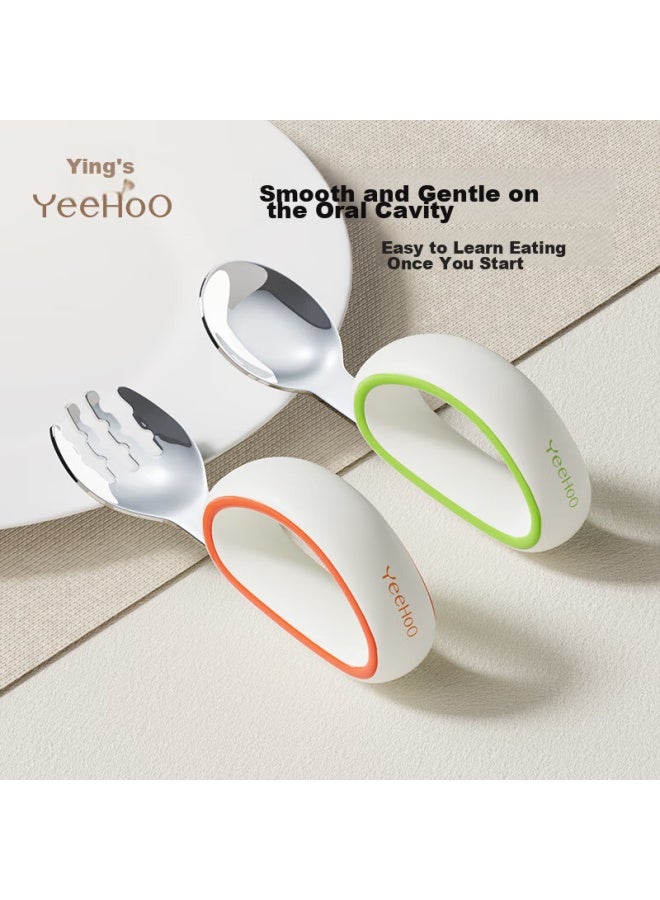 Yeehoo Baby Feeding Training Fork And Spoon Set, Infant Self-feeding Spoon, Children's Tableware Fork - Image 2