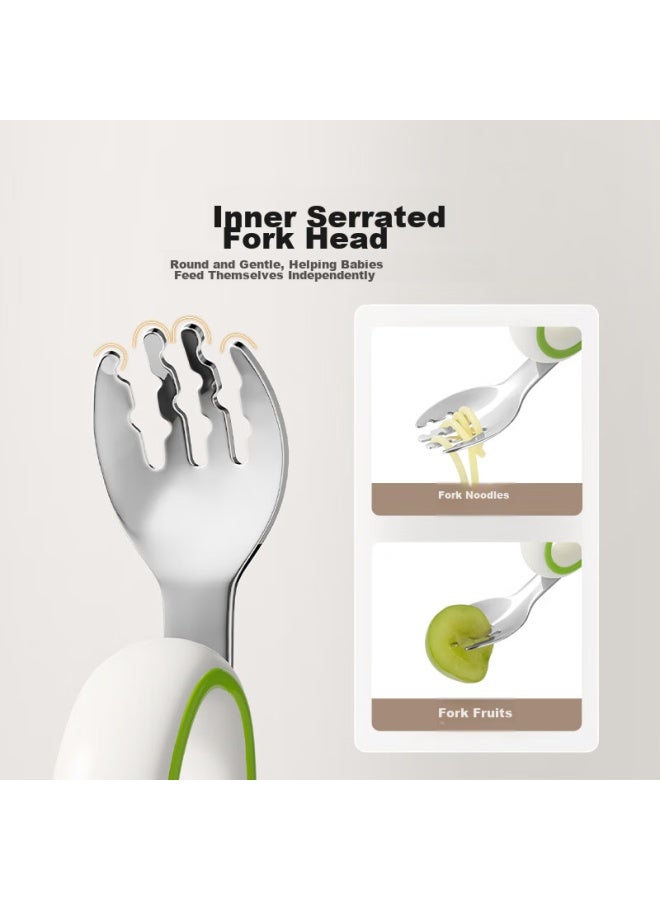 Yeehoo Baby Feeding Training Fork And Spoon Set, Infant Self-feeding Spoon, Children's Tableware Fork - Image 4