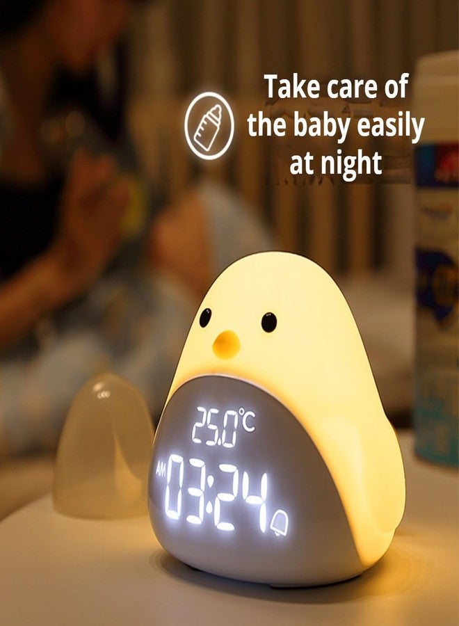 POMN Kids Alarm Clock Cute Chick Alarm Clock for Kids Bedroom, Bedside Clock LED Digital Display Wake Up for Boys Girls Birthday Gifts (White) - Image 2