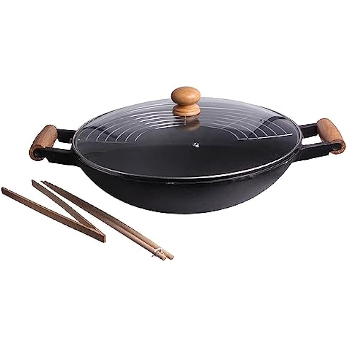 BIOL Hit Wok Cast Iron With Glass Lid And Chop Sticks Diameter 35 Cm 75 Kg - Image 1