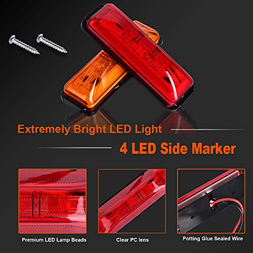 nifeida 4PCS 4Inch Waterproof Trailer Side Marker Light 4LED Amber/Red Clearance Lights Front Rear Surface Mount for Trailer Truck Boat RV Camper DC12V [2 Red & 2 Amber] - Image 3